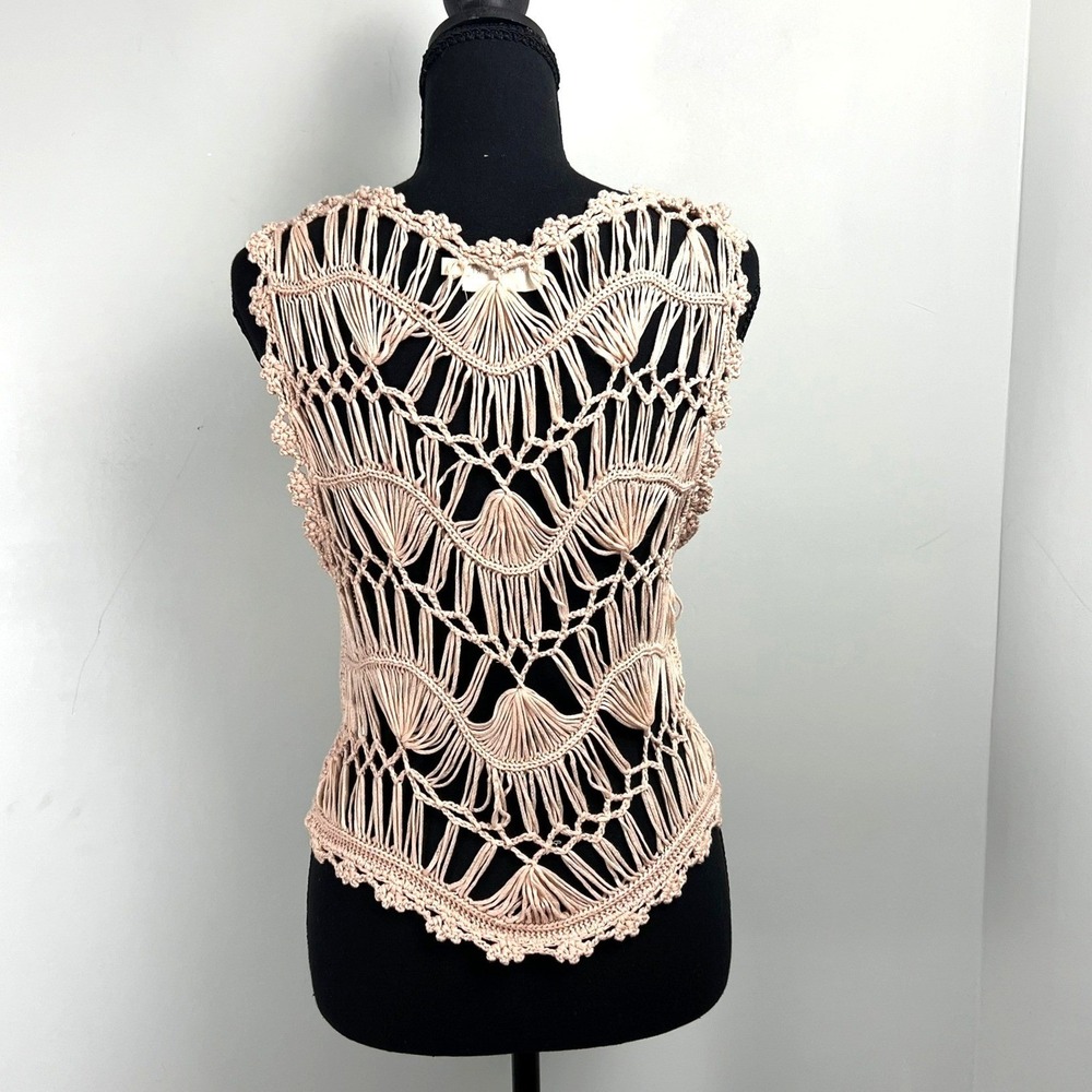 Dreamers Womens Macrame Back Crochet Knit Tank Top L V-Neck Festival Beachy Boho